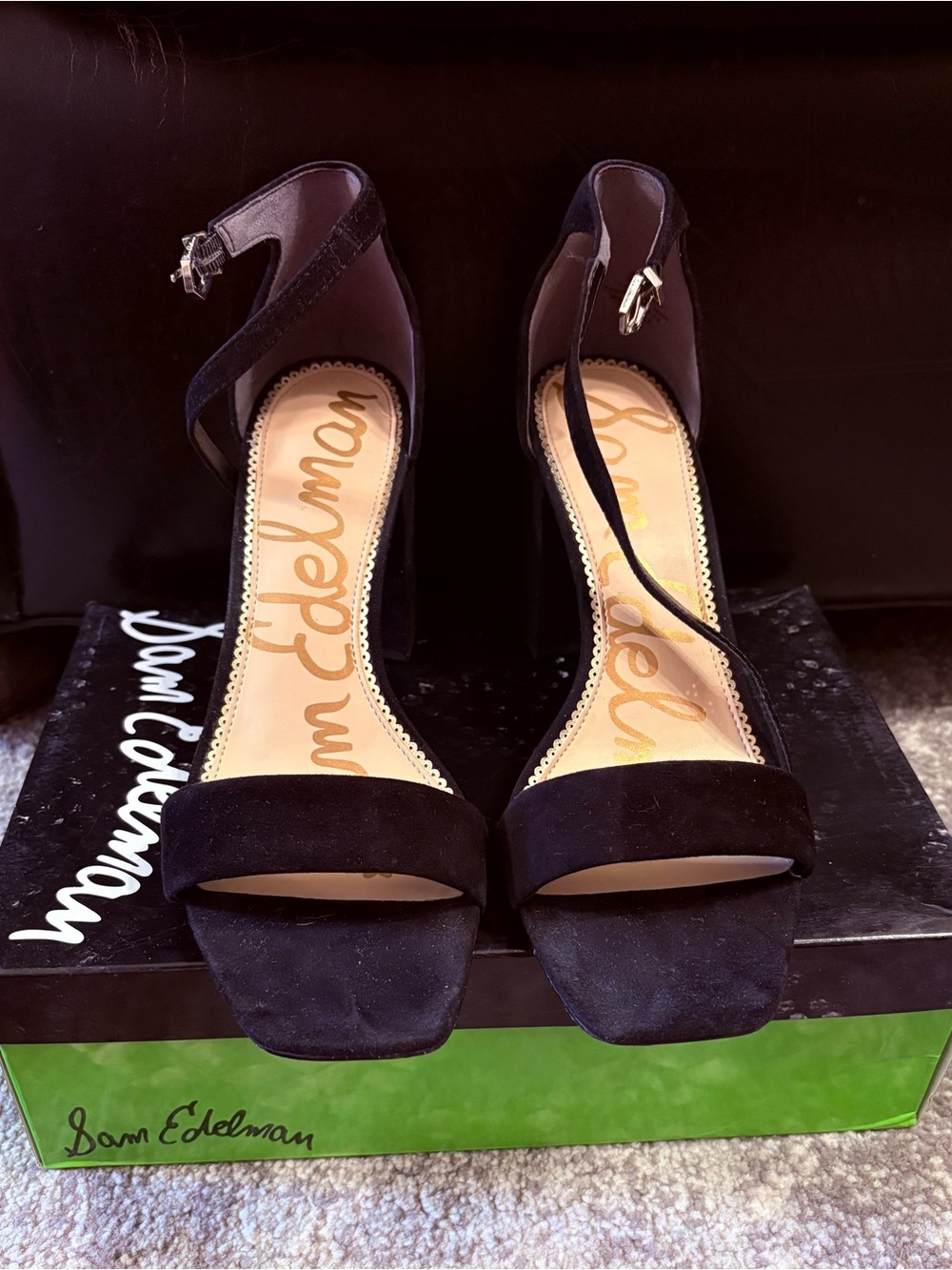 Sam Edelman Black Suede Ankle-Strap Block Heels
